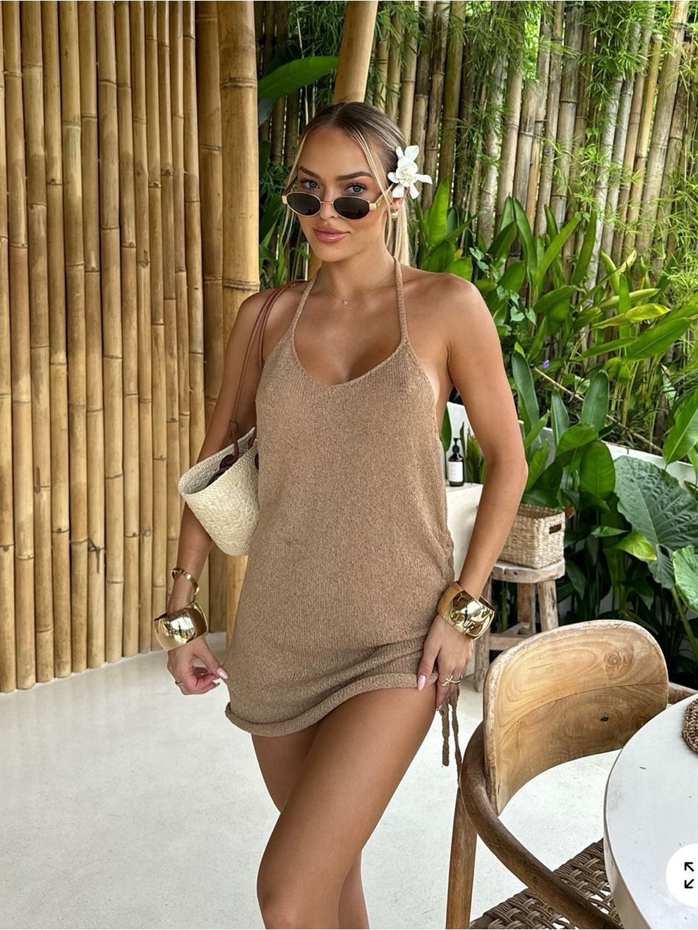 Tan Halter Beach Coverup
